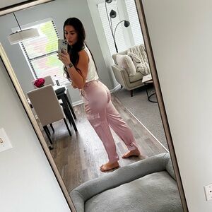 Babaton Light Pink Satin Joggers